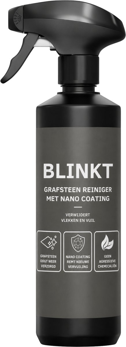 Grafsteen Reiniger met Nano Coating - Veilig voor Marmer, Graniet & Hardsteen - Verwijdert Mos, Algen & Groene Aanslag - Grafzerk Schoonmaken zonder Schade - 500ml - BLINKT