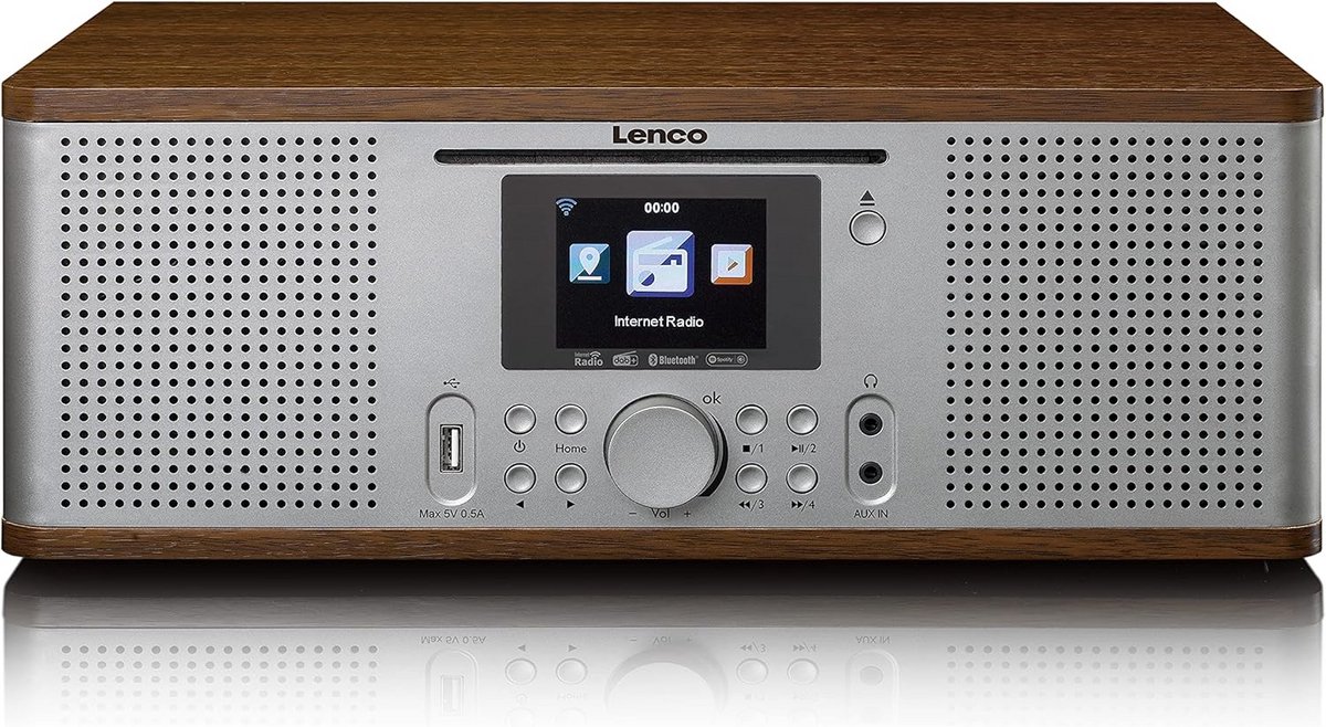 Internetradio CD - Muziekspeler Wekker - Wereldwijd luisteren - Draadloze verbinding - 7 cm display - Hout Zilver