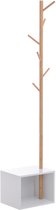 1 pièce - Porte-manteaux - Porte-manteau – Banc d'entrée avec porte-manteau – Porte-manteau autoportant en bambou – Banc d'entrée blanc – Convient aux chambres – 40x30x180cm – Bois blanc