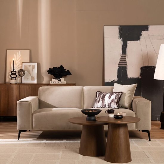 Bronx71® Canapé en velours 2,5 places Vegas beige