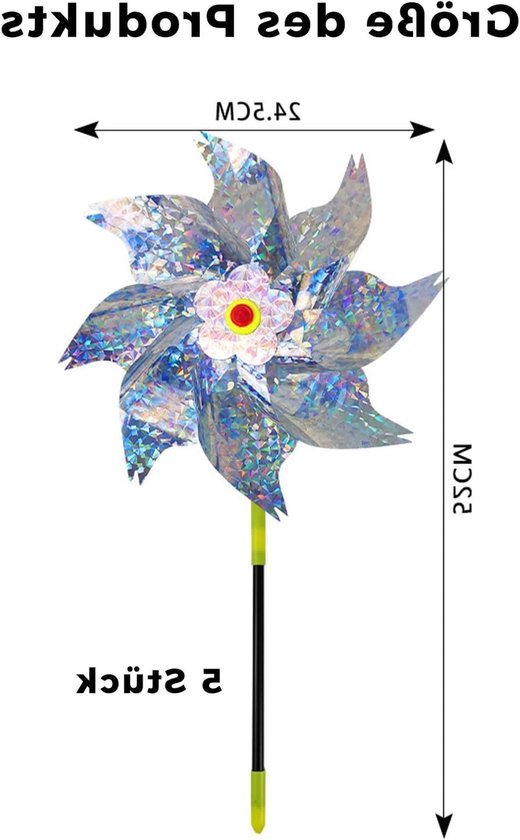 Set van 5 Reflecterende Windmolens voor Vogelafschrikking in Tuin, Balkon en Dakterras van Merkloos — afbeelding 5