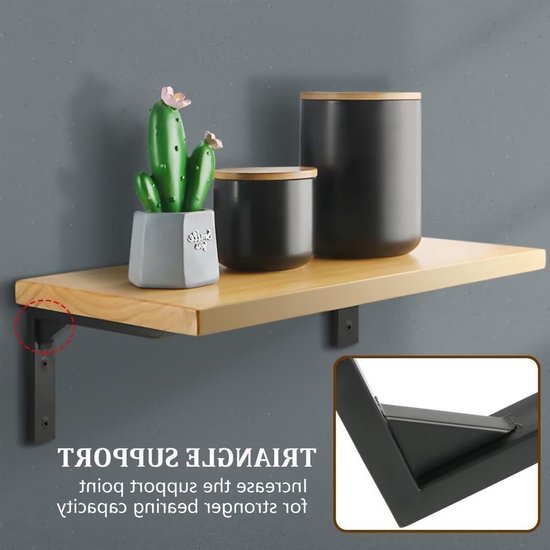25 cm L-vormige planksteunen, 4 stuks, roestvrij staal, wandmontage, hoeksteunen voor planken met voorgeboorde gaten, zwart, stevig en duurzaam — afbeelding 2