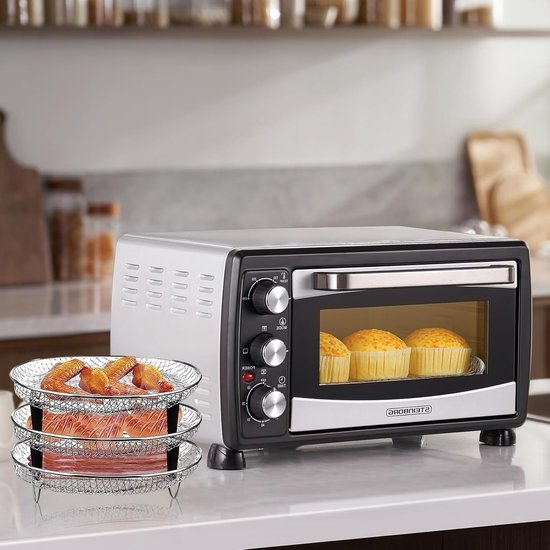 Set van 3 Stapelbare RVS Mandjes voor Airfryer met Siliconen Voeten en Bescherming tegen Verbranding van Merkloos — afbeelding 3