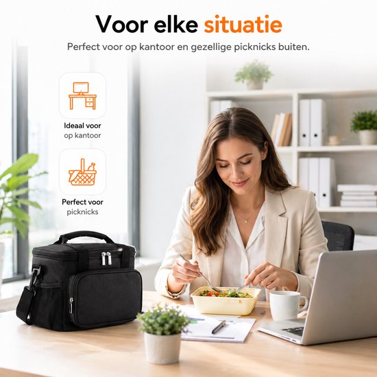 BOTC Koeltas - Lunchtas - Koeltasje - 13L - 30x19x23cm- Lunchtas voor Dames en Heren - Maat L - Zwart van BOTC — afbeelding 4