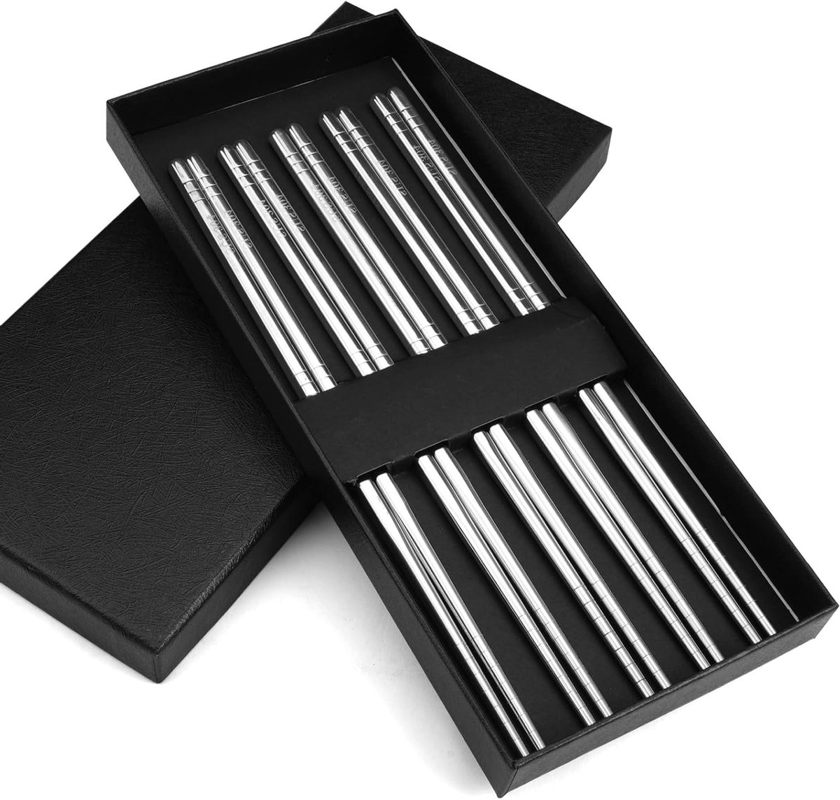 Set van 5 RVS Eetstokjes, Antislip Design, Geschikt voor Sushi en Hot Pot, Vaatwasserbestendig en Perfect als Cadeau