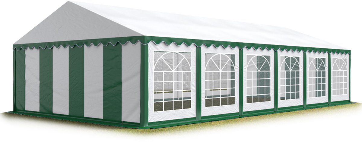 Partytent feesttent 6x12 m tuinpaviljoen -tent PVC 700 N in groen-wit waterdicht