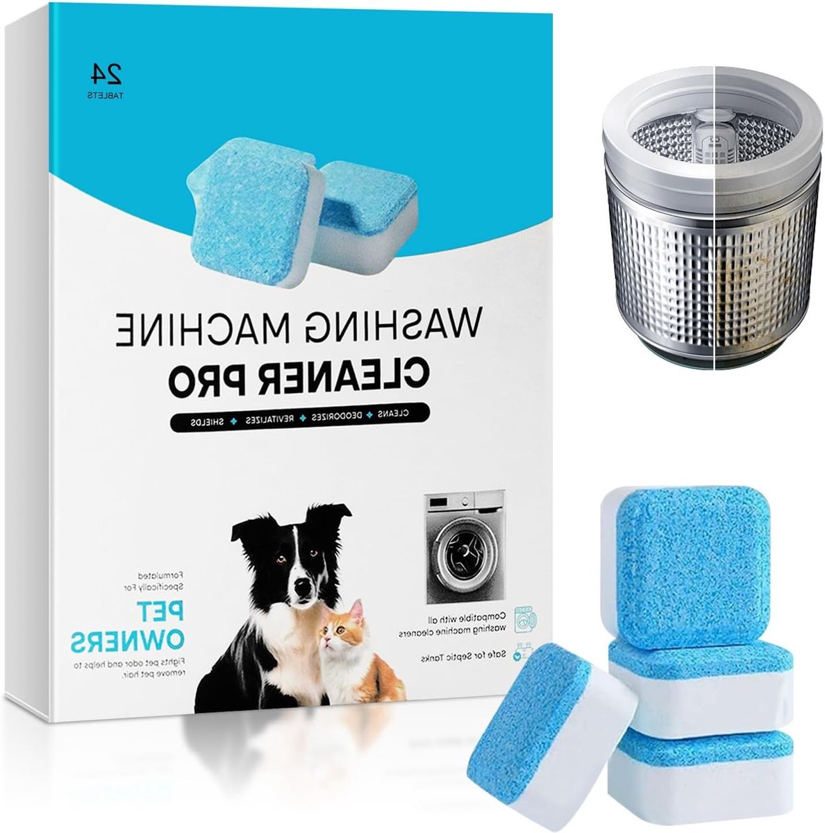 24 Stuks Wasmachine Reinigingstabletten voor Dierenbezitters, Anti-Geuroplossing, Dieptereiniging en Ontkalking