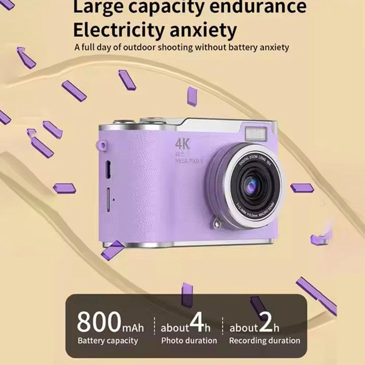 4K Digitale Camera voor Foto's – 48 MP met Kantelbaar Scherm, Draagbare Retrocamera met Kantelbaar Scherm, Selfiecamera met 8x Zoom, Vlogcamera – Camera voor Kinderen en Volwassenen, Compacte Retrocamera voor Buitengebruik (Groen, 1 Set) thumbnail 2