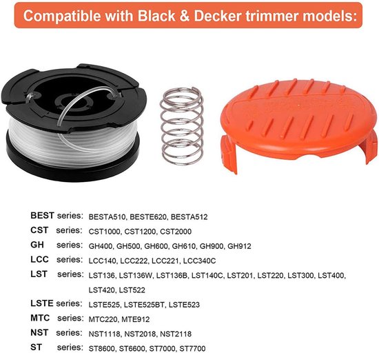 6 Stuks Maaidraad - Maaiaccessoires - trimmerdraad - maaidraad - Reserve draden - draadspoelen - voor Black Decker, Bekasa AF-100-3ZP en A6481 - lengte 30 ft - voor Vervangt spoelen uit de GL280-, GLC1825N - serie met doppen en veren — afbeelding 5