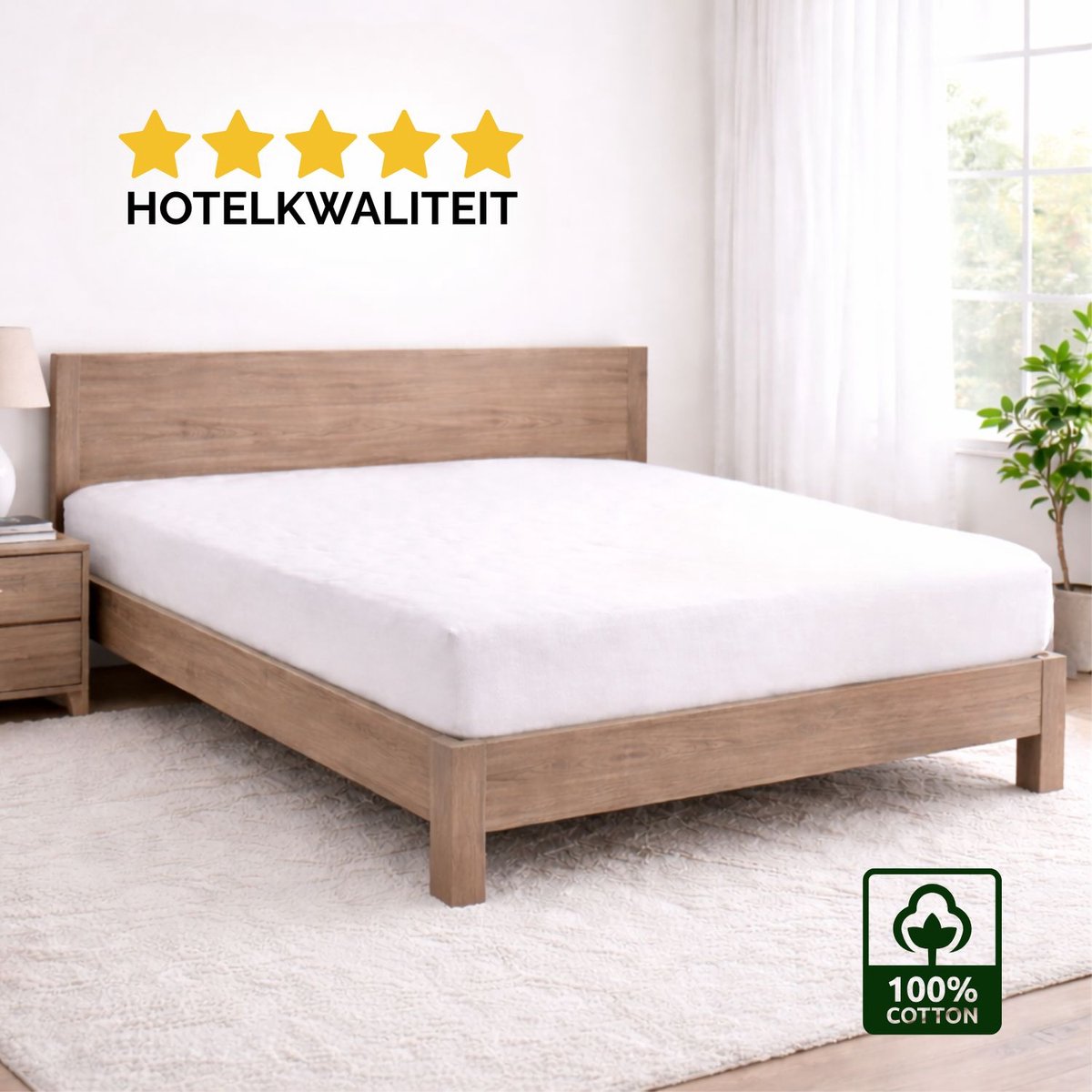 Droomtextiel Molton Hoeslaken - 200 x 220 cm - 100% Katoen - 60˚C wasbaar - Hoogwaardige Kwaliteit - Perfecte Pasvorm