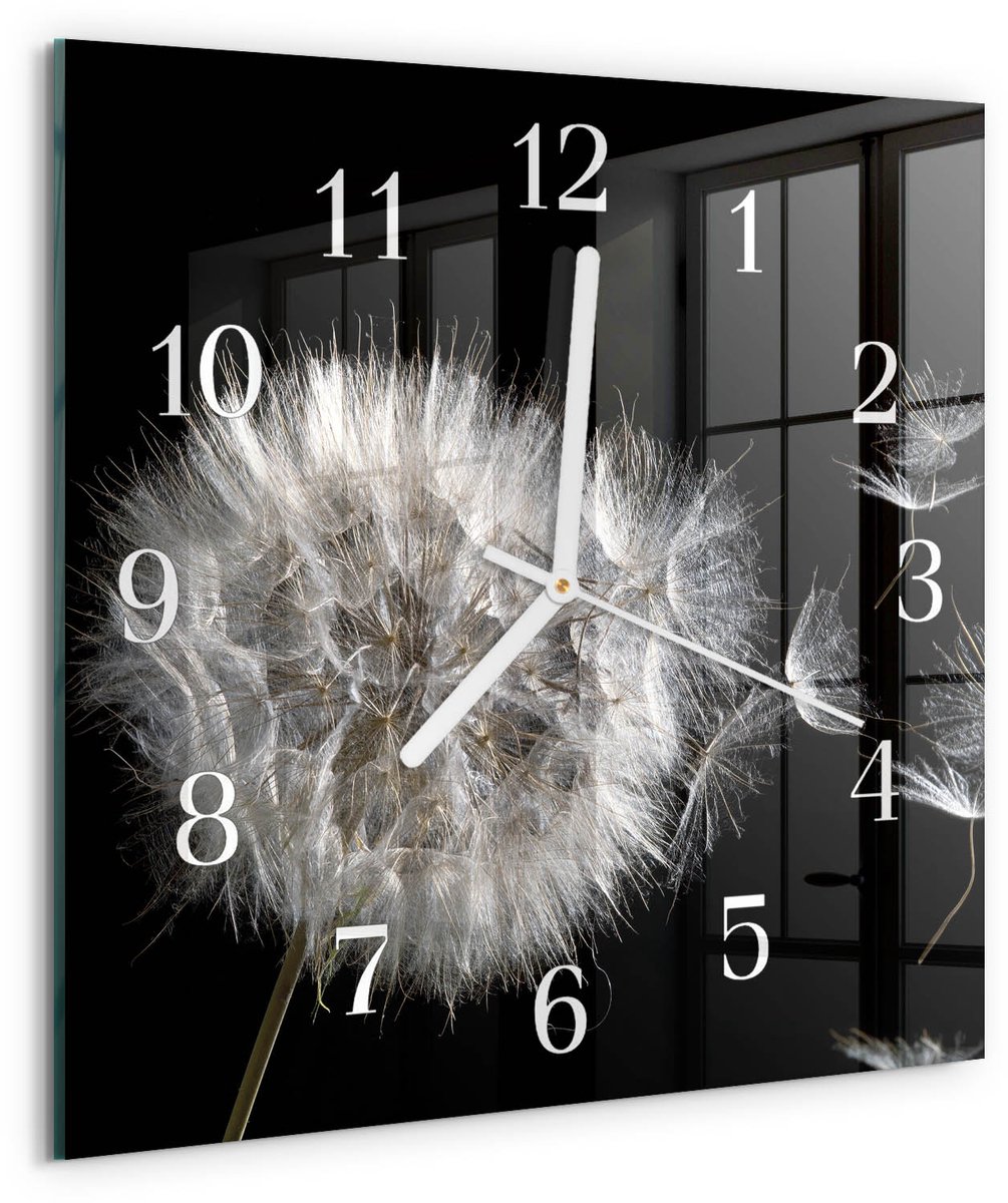 TULUP Wandklok - Paardebloem Moderne Wandklok Glas - 30x30 cm - Wit Wandklok Glas Decoratie - Witte Handen - Vierkante Wandklok - Wandklok Glas Decoratie - Gekleurde Glazen Klok
