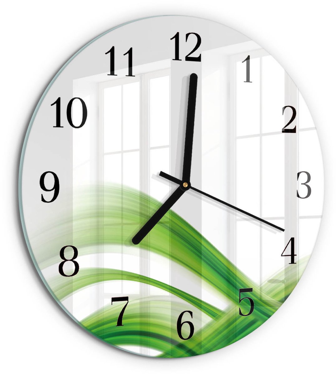 TULUP Wandklok - Abstracte golf Wandklok Glas Met Motief - 30fi cm - Groente Decoratieve Glazen Klok - Zwarte Handen - Ronde Wandklok - Decoratieve Glazen Klok - Glazen Wandklok Design Groente - Abstracte golf