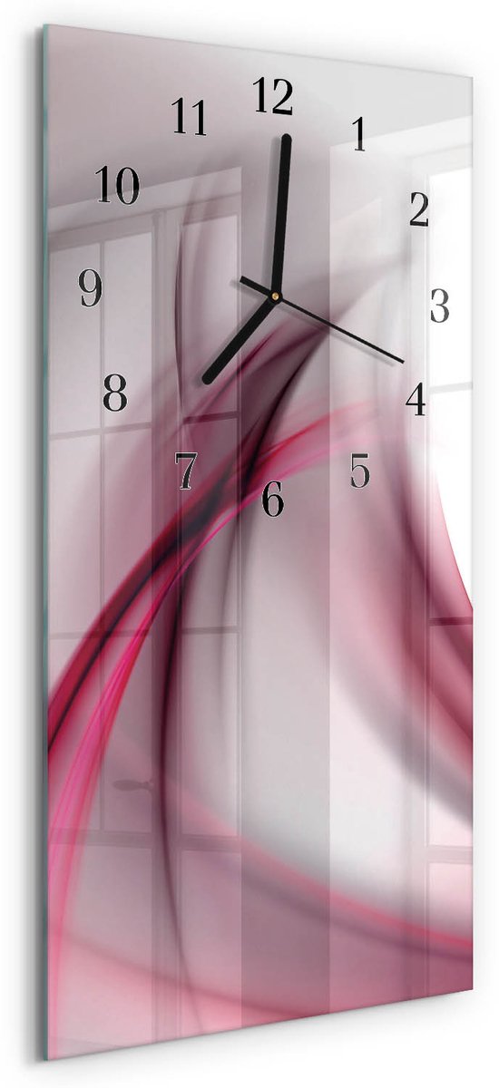 TULUP Wandklok - Abstractie Glazen Klok Met Print - 30x60 cm - Paars Moderne Glazen Wandklok - Zwarte Handen - Rechthoekige Wandklok - Gekleurde Glazen Klok - Glazen Klok Met Print Paars - Abstractie