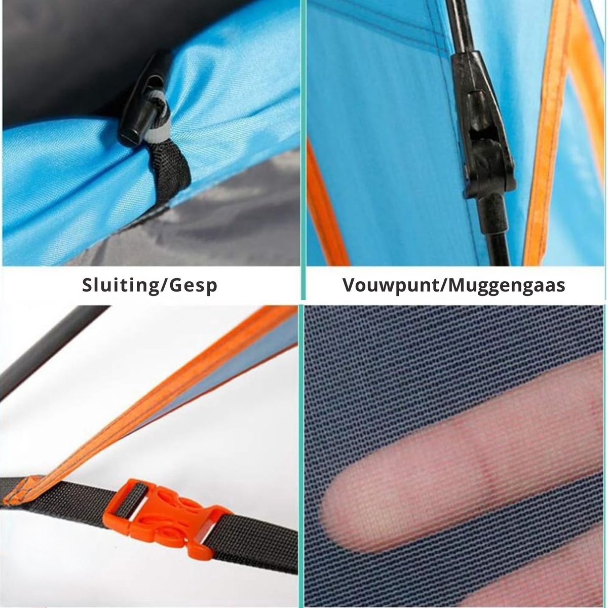 Webzon – Pop-up Tent 2-3 Personen 200x230x140 cm – Waterdicht 3000MM Automatische Kampeertent – Binnen 1 Minuut Opzetbaar – 210D Oxford – Festival, Strand, Camping & Outdoor – Muggengaas, Ventilatie & Draagtas – Blauw – foto 7