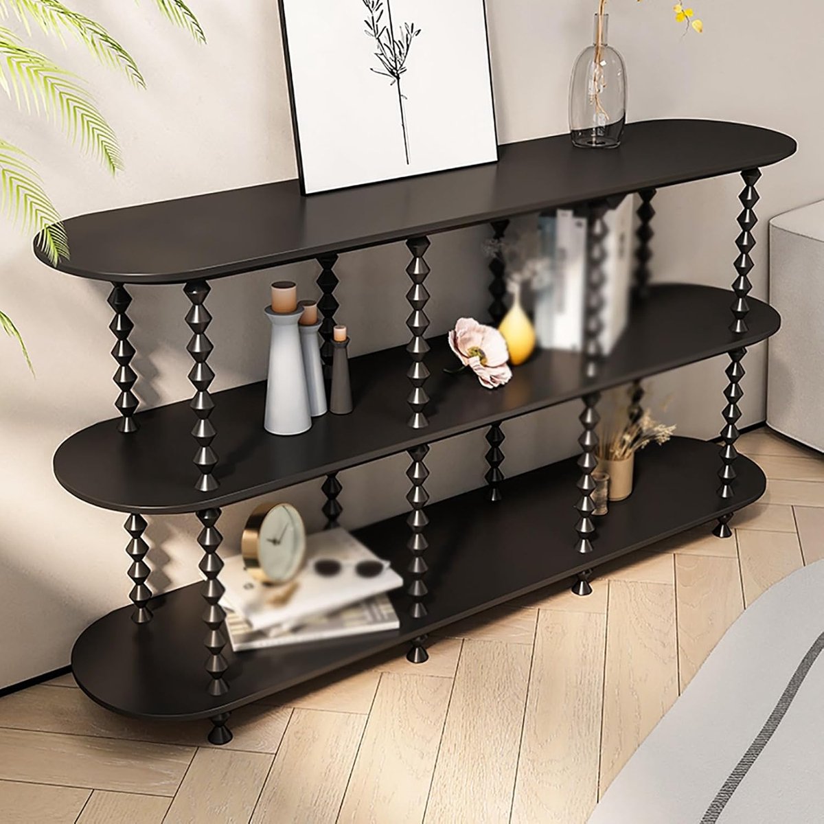 Smalle Luxe Massief Houten Consoletafel met 3 Planken – Modern Design Haltafel / Side Table / TV Meubel 100x36x73 cm Wit