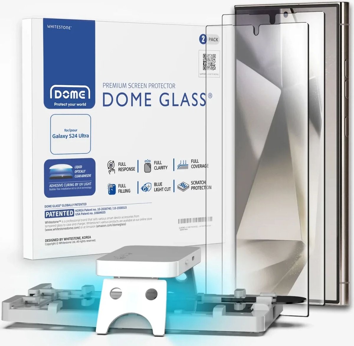 Whitestone Dome Glass Geschikt voor Samsung Galaxy S24 Ultra - Tempered Glass Screen Protector - met UV Uithardingslamp en Installatie Jig - Gemakkelijke Installatie - Duo Pack