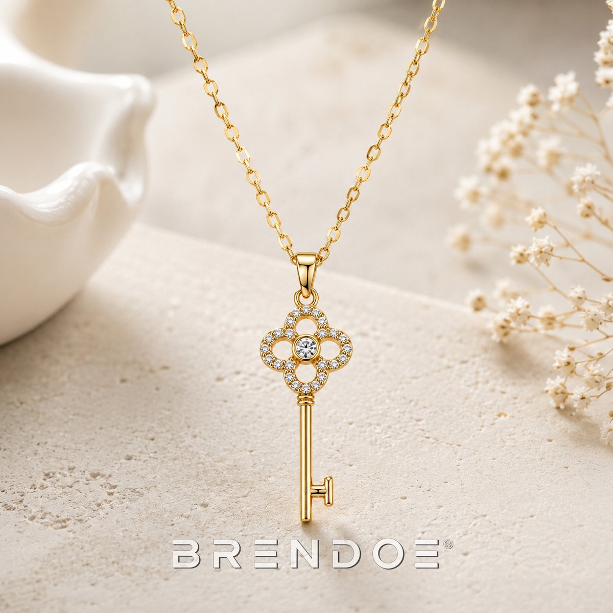 Brendoe Goudkleurige Sleutel Ketting Dames – Verwijderbare Sleutelhanger met Sierstenen – Verstelbare RVS Ketting