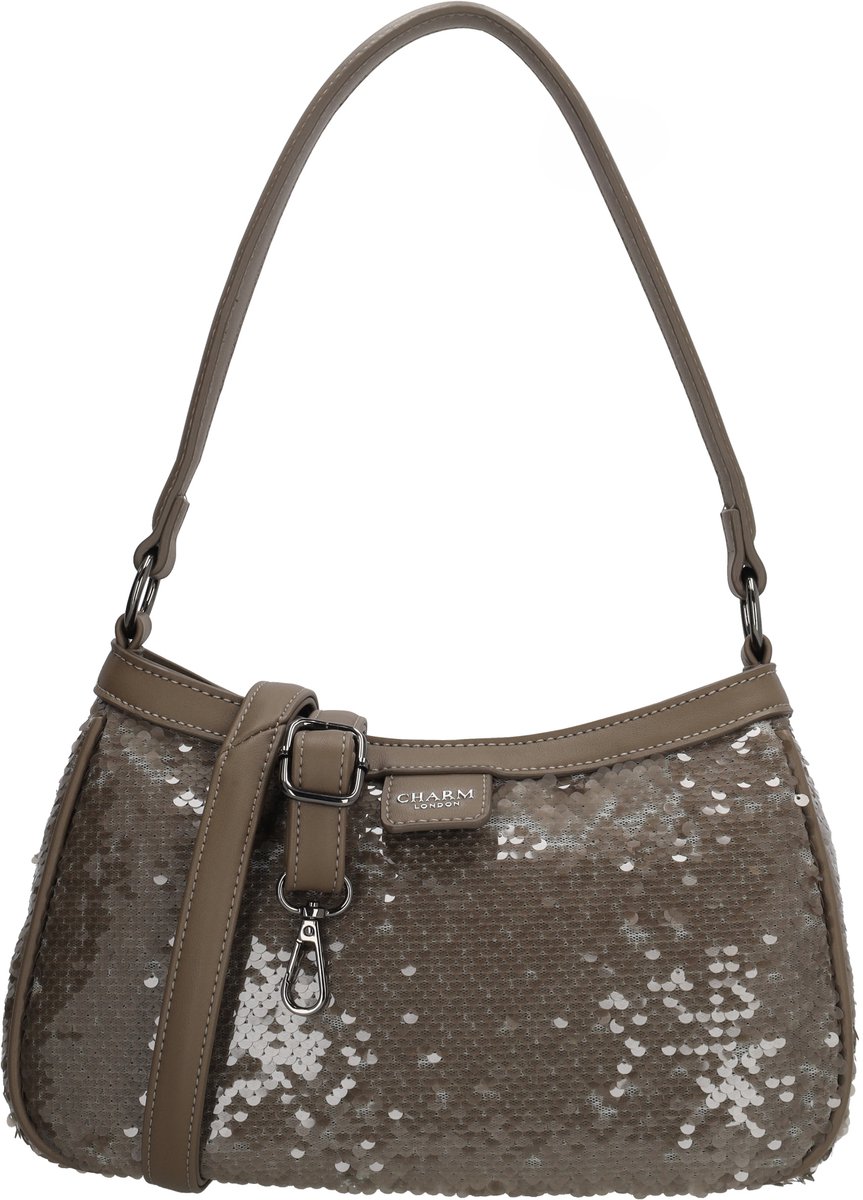 Charm London Las Vegas Handtas - Pailletten - Schoudertas - Verstelbare Schouderband - Chique Tas - Dames - Crossbody - Taupe