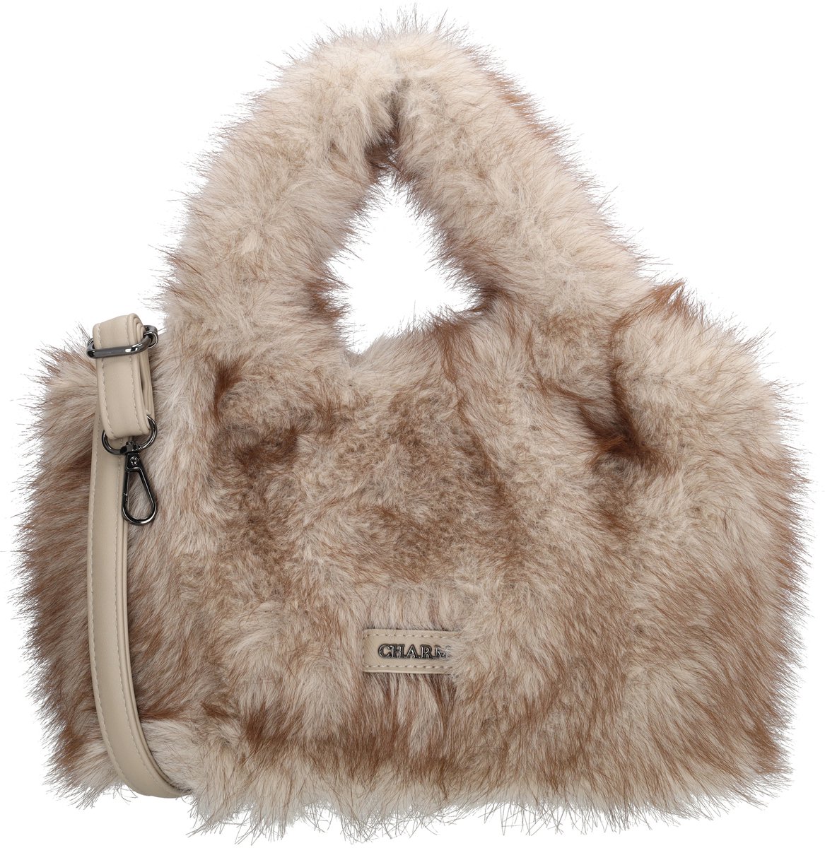 Charm London Antarctica Handtas - Fluffy Tas - Dames Tas - Schouderband - Ritssluiting - Trendy Handtas - Schoudertas - Crossbodytas - Donkerbeige