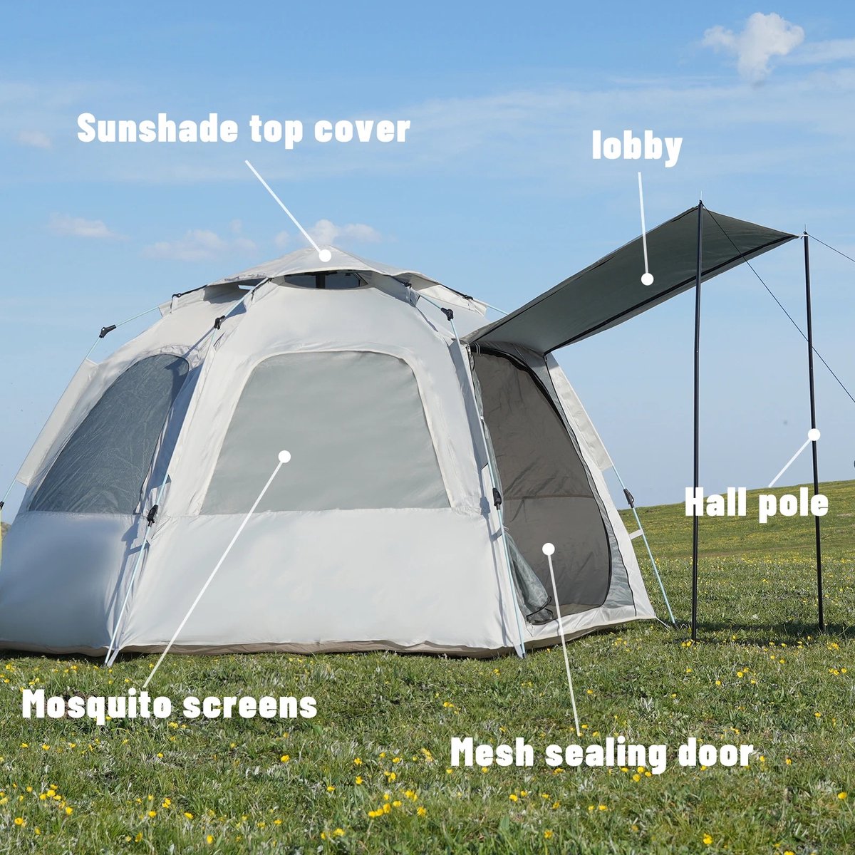 Lifero Camping Tent - Automatisch Pop-up Tent - Easy-up - Kampeertent 3 Persoons - Kampeertent 4 persoons - 280x280x155cm – foto 5