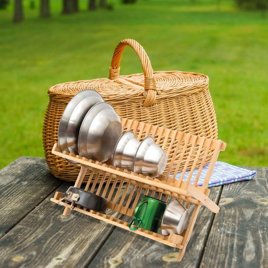 Opvouwbaar Afdruiprek - Houten Droogplank - Outdoor Keuken - Compact Opvouwbaar - 47 cm Lengte - Lichtbruin — afbeelding 3