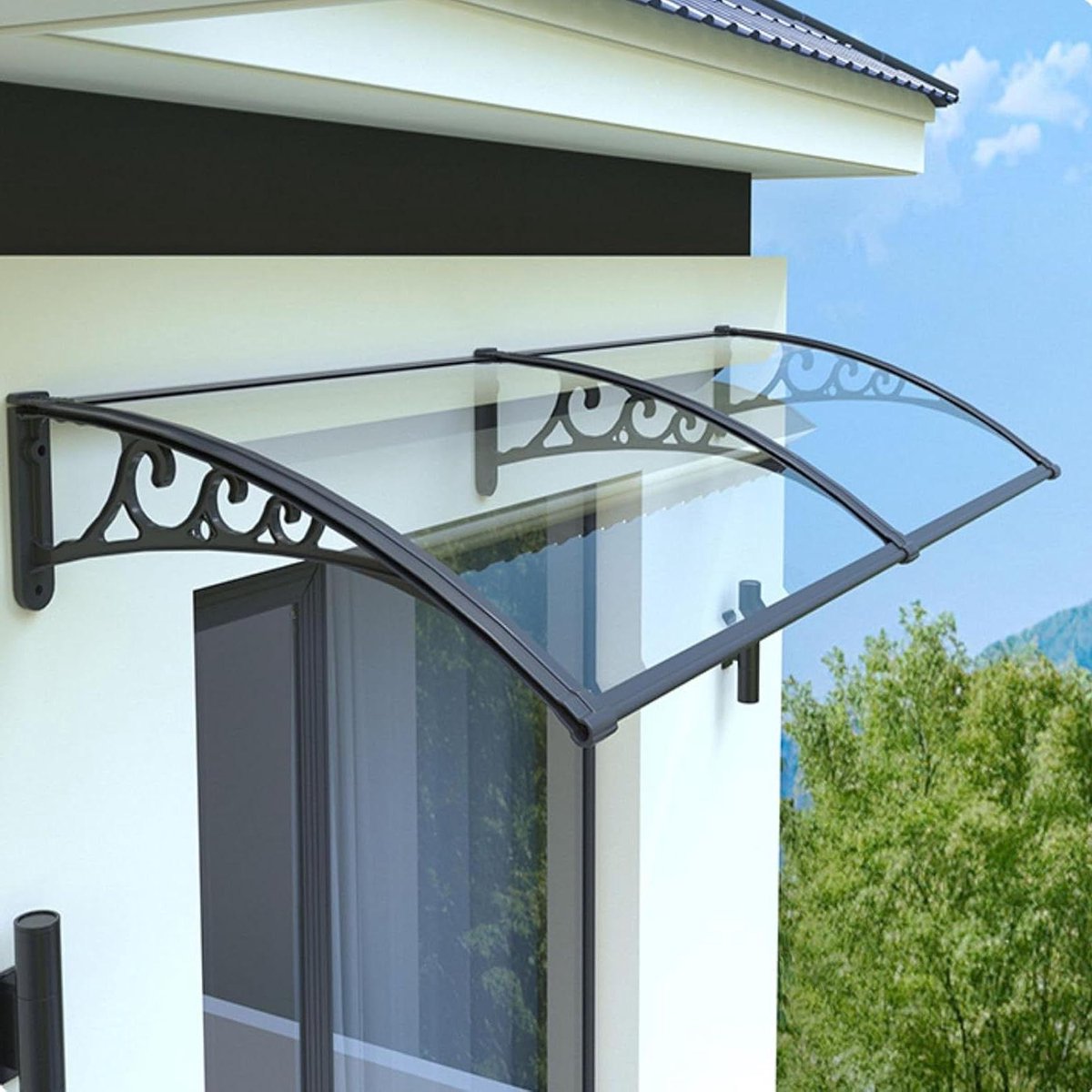 Raamluifel Deurluifel Buiten - Regenbescherming Overkapping - Droog Buiten Blijven - Polycarbonaat Plaat - 60cm x 200cm - Blauw