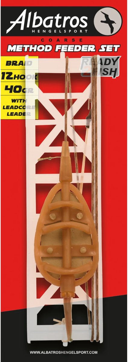Albatros Ready2Fish method feeder set met gevlochten onderlijn en leadcore leader | 40 g