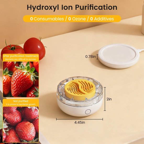 Pesticiden Reiniger - Draagbare Groente- en Fruitreiniger - Draadloze Groentewasser - 3600mAh Grote Accu - Produce Purifier - Titanium Zuivering - IPX7 - Groentereiniger - Verwijder Moeiteloos Bacteriën & Pesticiden - Voor Fruit, Groenten — afbeelding 4