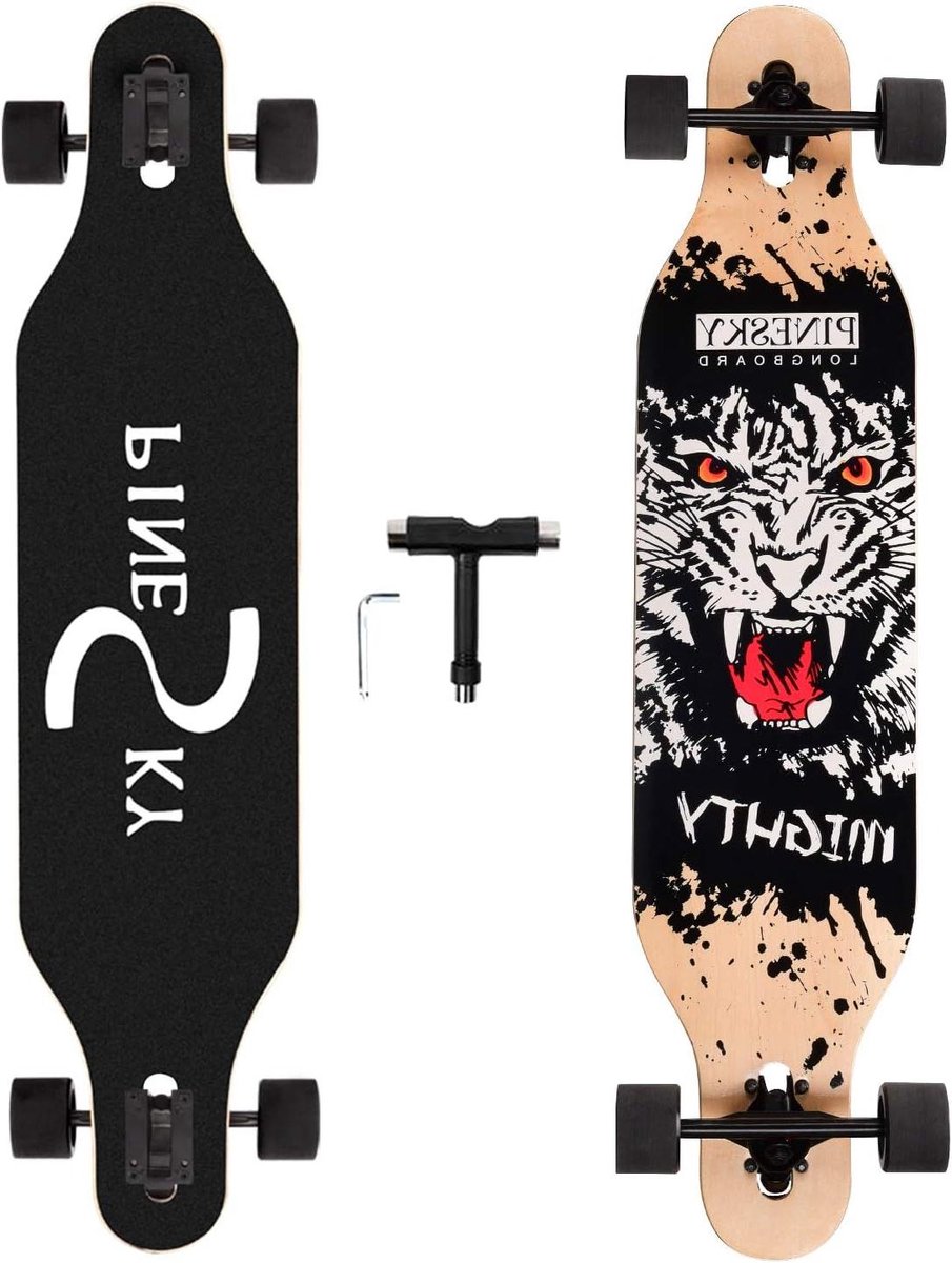 Longboard Skateboard Cruiser Board Comfortabel Rijden 8 Laags Maple Deck 41 Inch Tijgerprint