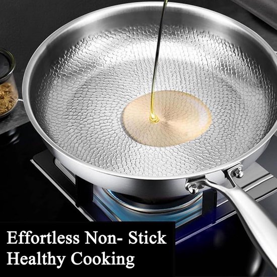 Titanium Koekenpan - Wok Pan - Gezond Koken - Gehamerd Tagine Design - 26 cm - Zilver — afbeelding 5