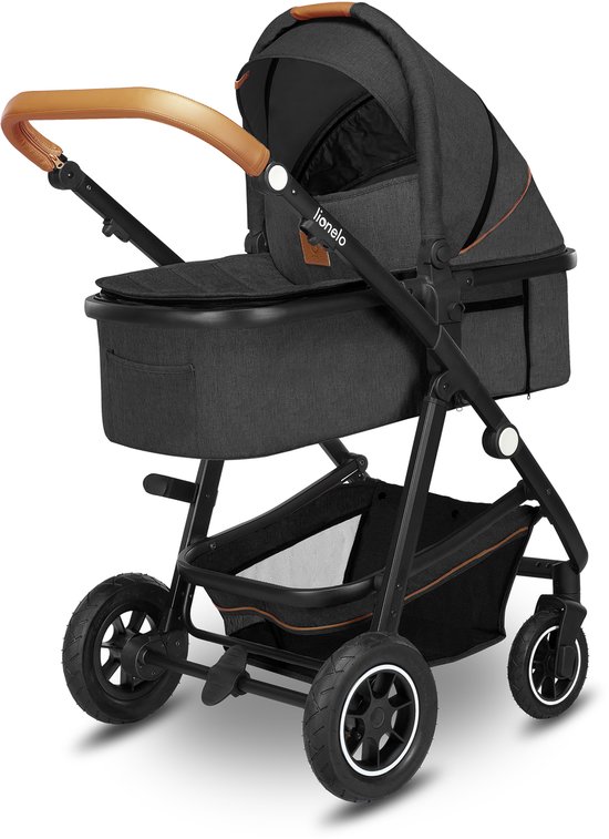 Lionelo Amber Kinderwagen 3 in 1 - Reiswieg + Buggy + Autostoel - Luchtbanden, Volledige Vering - Comfortabel baby matras - Snel Inklapbaar - Luiertas - Regenhoes - Muskietennet - Vanaf Geboorte tot 4 jaar (0-22 kg)