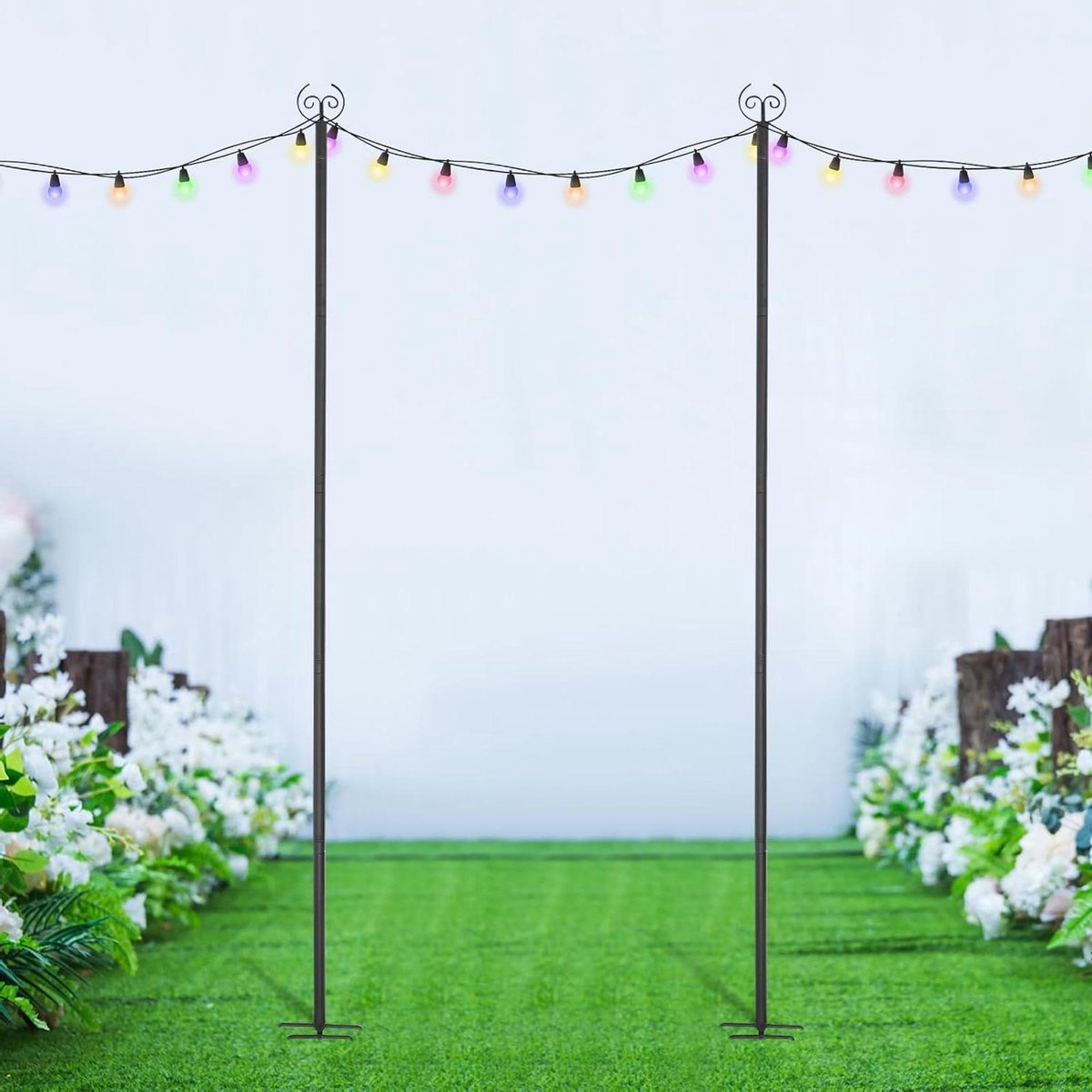 Lichtsnoer standaarden - Decoratie haken - Tuin sfeer creëren - Verstelbare hoogte - 3 meter lengte - Zwart
