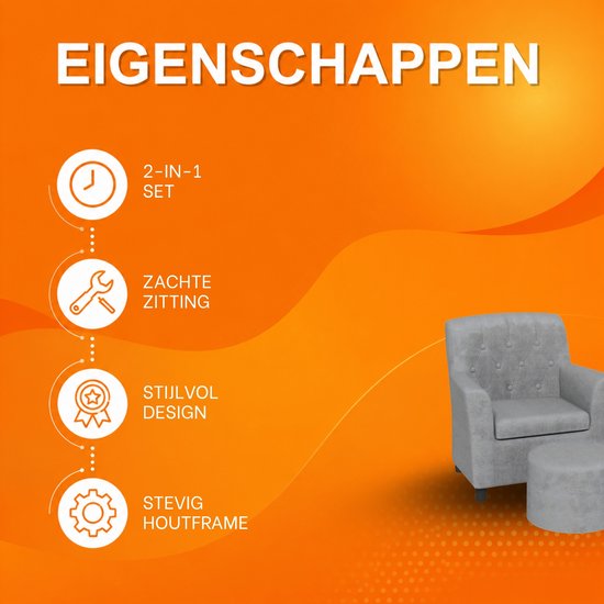 Kinderfauteuil met Voetenbank - Kindersofa voor Kinderen vanaf 18 Maanden - Grijs — afbeelding 3