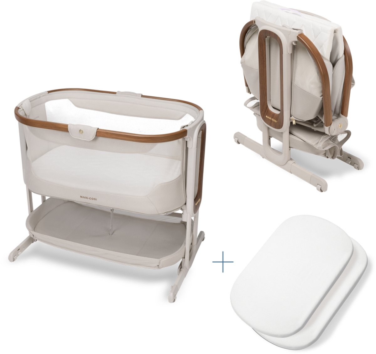 Maxi-Cosi Iora Pro Co-sleeper - Elegance Beige - Snel inklapbaar - 100% gerecyclede stoffen - Schommelfunctie - Rollende wielen