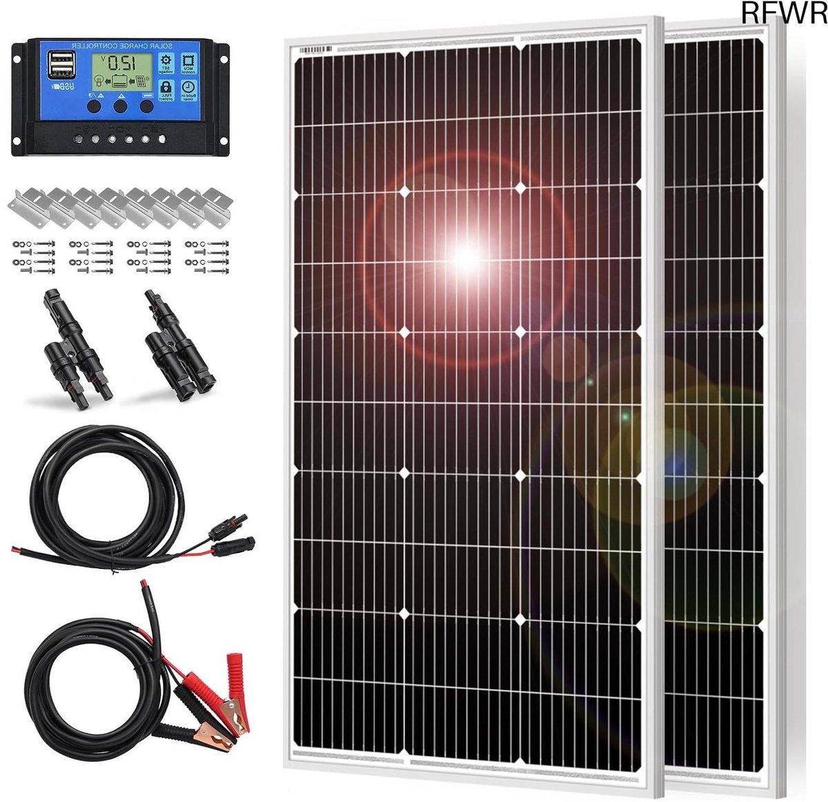 Zonnepaneel Set - Energie Opwekker - Off-Grid Stroom - Hoge Efficiëntie Cellen - 200 Watt - Zwart