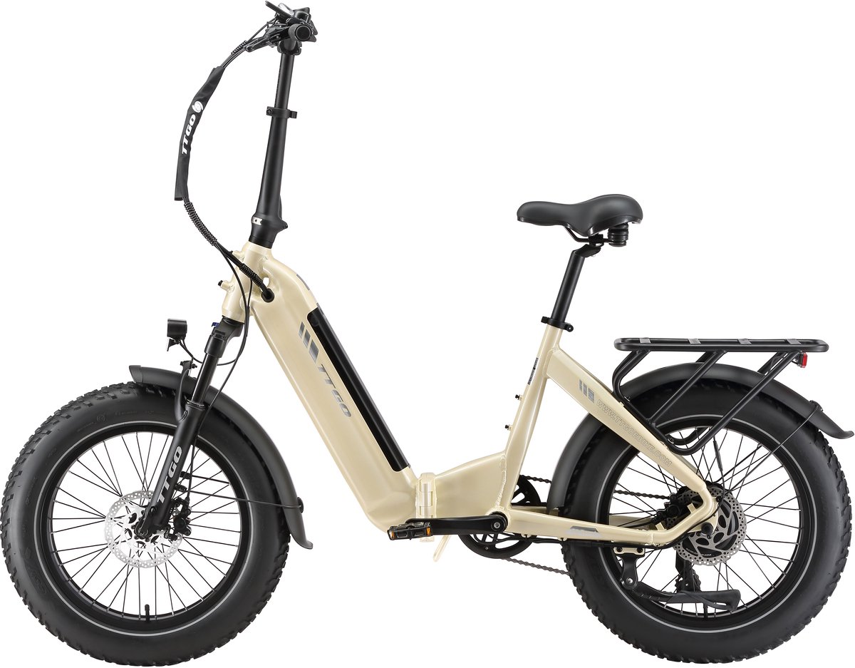 TTGO F6 Boost Elektrische Fiets – 250W Motor - 48V18Ah Lithium Accu – Actieradius tot 140 km – Hydraulische Schijfremmen – 20×4.0 inch Fatbike Banden - Shimano 7 Versnellingen - Vouwfiets - Beige thumbnail 2