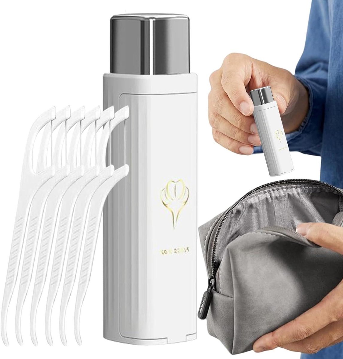 Tandzijde Houder - Flos Picks - Mondverzorging Onderweg - Automatisch Navulbaar - 10 Stuks - Wit