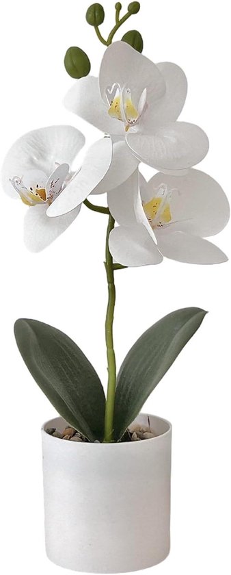 Kunstorchideeën in pot - Zijden bloemen - Woondecoratie - Levensecht ontwerp - 33 cm - Wit