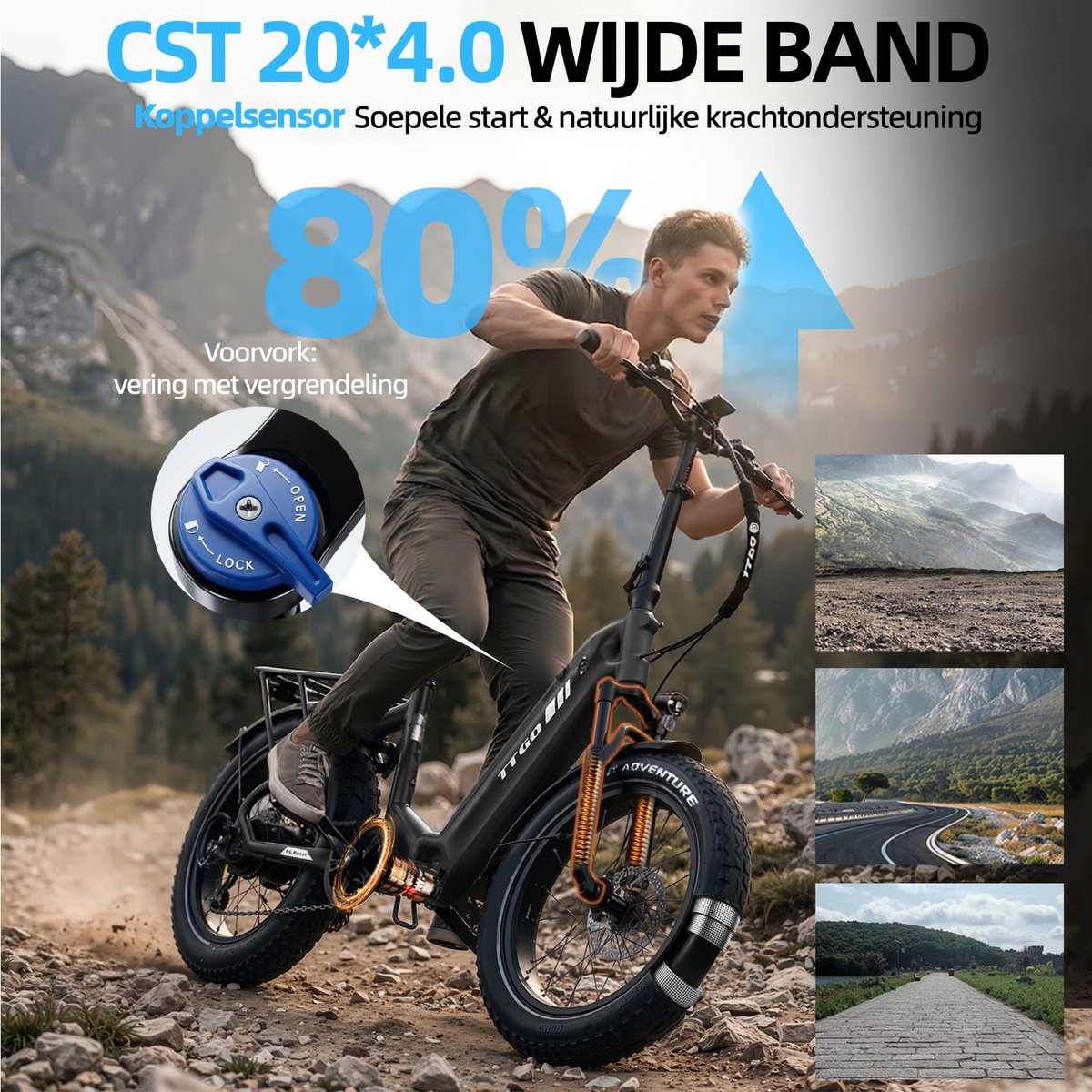 TTGO F6 Boost Elektrische Fiets – 250W Motor - 48V18Ah Lithium Accu – Actieradius tot 120 km – Hydraulische Schijfremmen – 20×4.0 inch Fatbike Banden - Shimano 7 Versnellingen - Grijs thumbnail 5