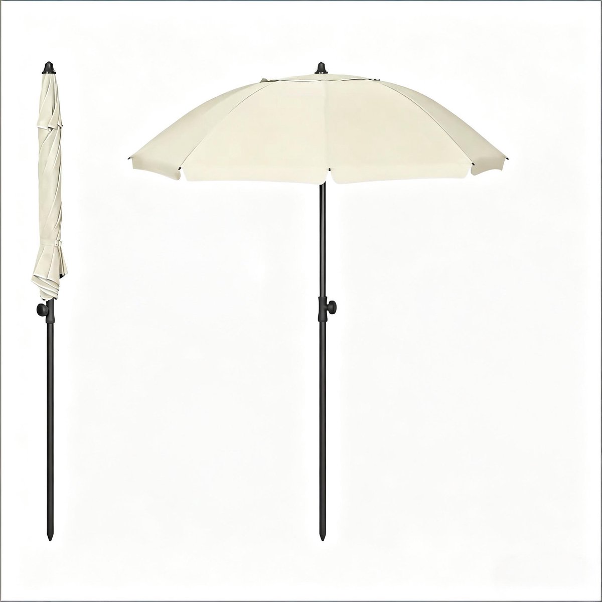 Stokparasol - Opvouwbaar parasol - Rond - Strandparasol - Tuin - Balkonparasol - UV-bescherming - Waterdicht - 35° Kantelbaar - Ø 135cm - Beige