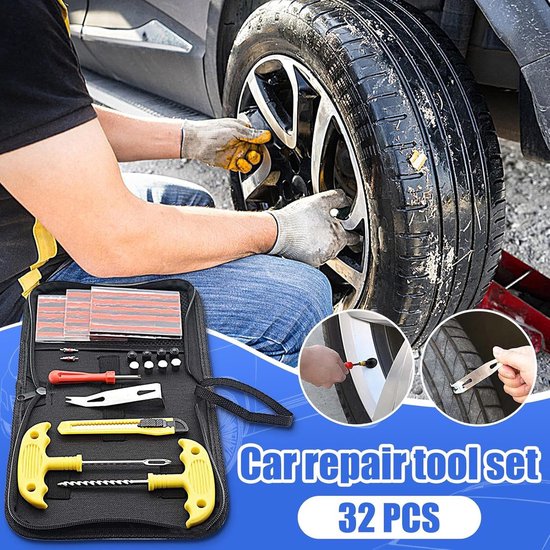 Banden reparatieset - Lekke band kit - Noodreparatie onderweg - 32-delige complete set - 20.5 cm - Geel — afbeelding 2