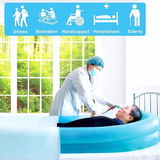 Draagbaar opblaasbaar PVC-bad voor volwassenen, inclusief elektrische luchtpomp en waterzak - voor het volledig wassen van het lichaam in bed; geschikt voor mindervaliden, ouderen en bedlegerige patiënten. van draagbaar — afbeelding 2