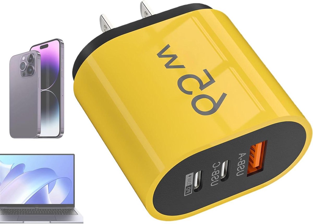 Laadblok 65W - Snellader Adapter - Apparaten Opladen - Drie Poorten - Compact Formaat - Wit