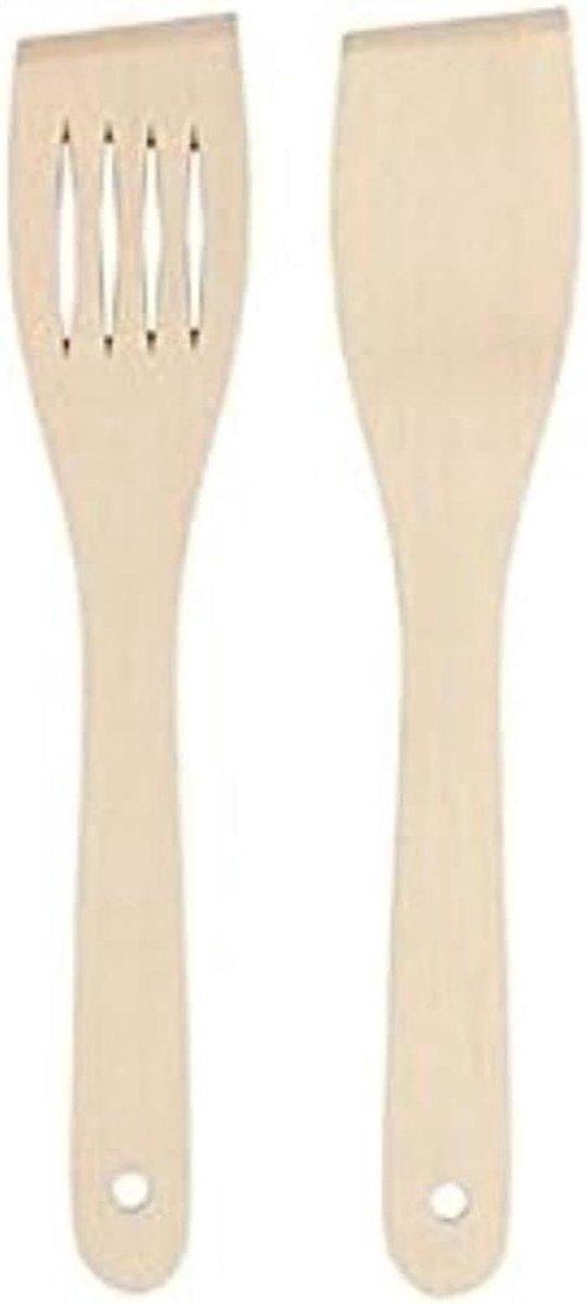 Houten Spatelset - Kooklepels - Dagelijks Koken - Set van 2 - 30 cm - Beige