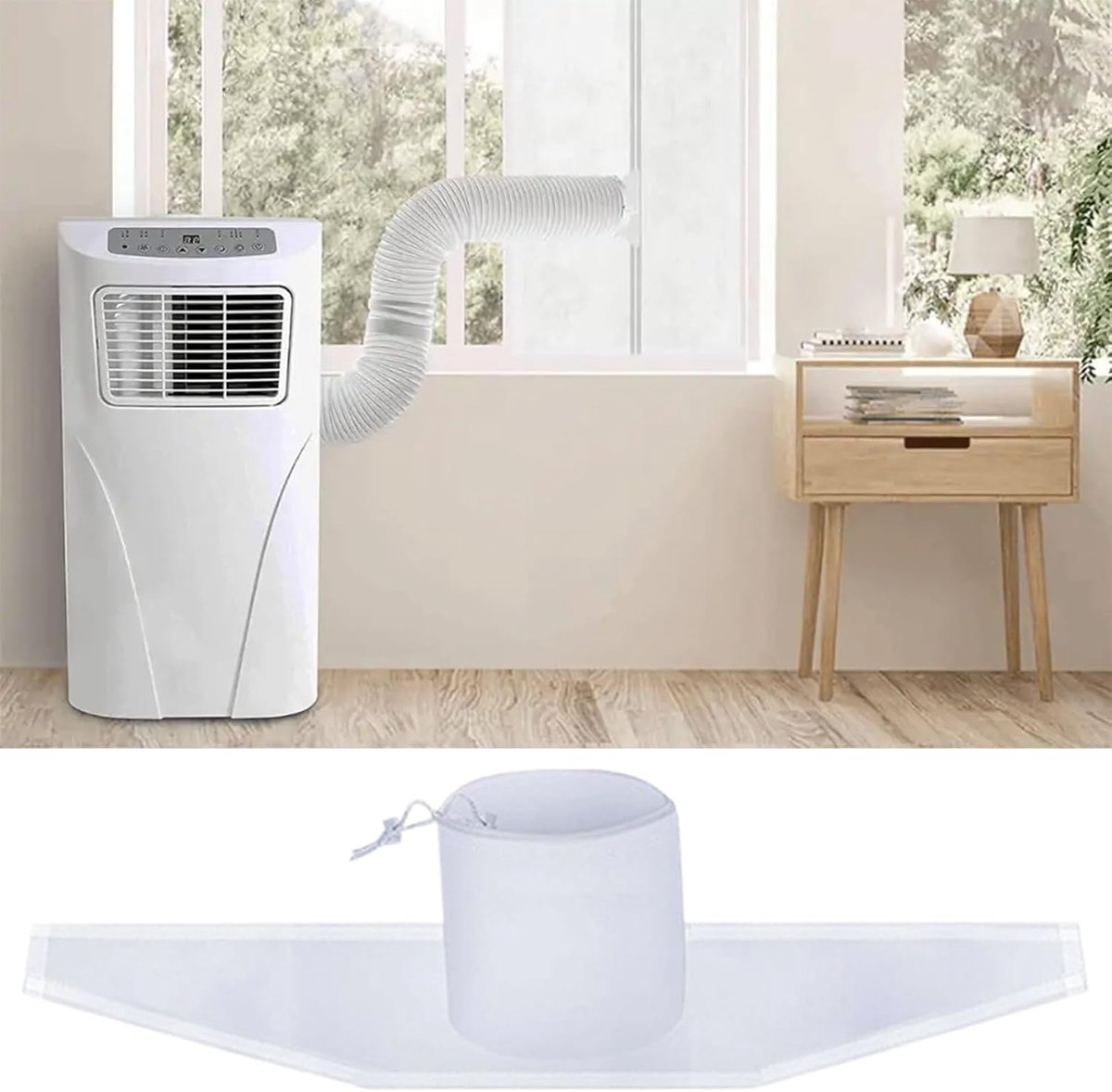 Raamafdichtingskit Mobiele Airco - 500x38cm - Airco Raamafdichtingskit - Verhoogt Koelprestaties Airco - Met Trekkoord - Raamafdichting - Airco Raamafdichting voor Afvoerslang - Raam en Deur - Met klittenband - Tegen Insecten - Flexibele - Universeel thumbnail 3