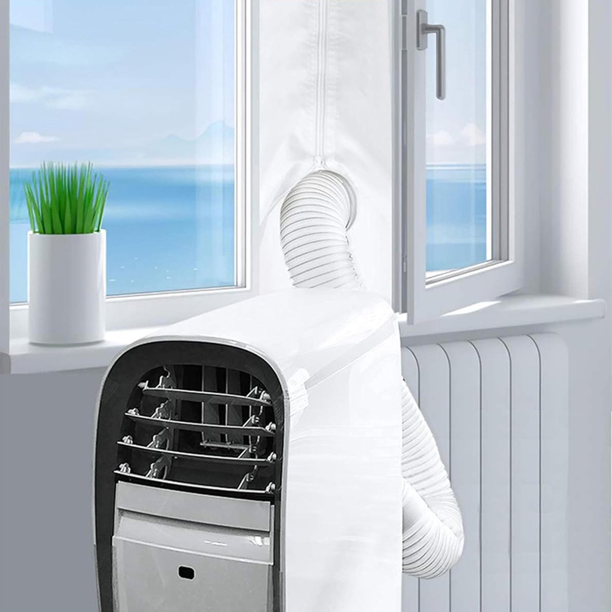 Raamafdichtingskit Mobiele Airco - 500x38cm - Airco Raamafdichtingskit - Verhoogt Koelprestaties Airco - Met Trekkoord - Raamafdichting - Airco Raamafdichting voor Afvoerslang - Raam en Deur - Met klittenband - Tegen Insecten - Flexibele - Universeel thumbnail 2