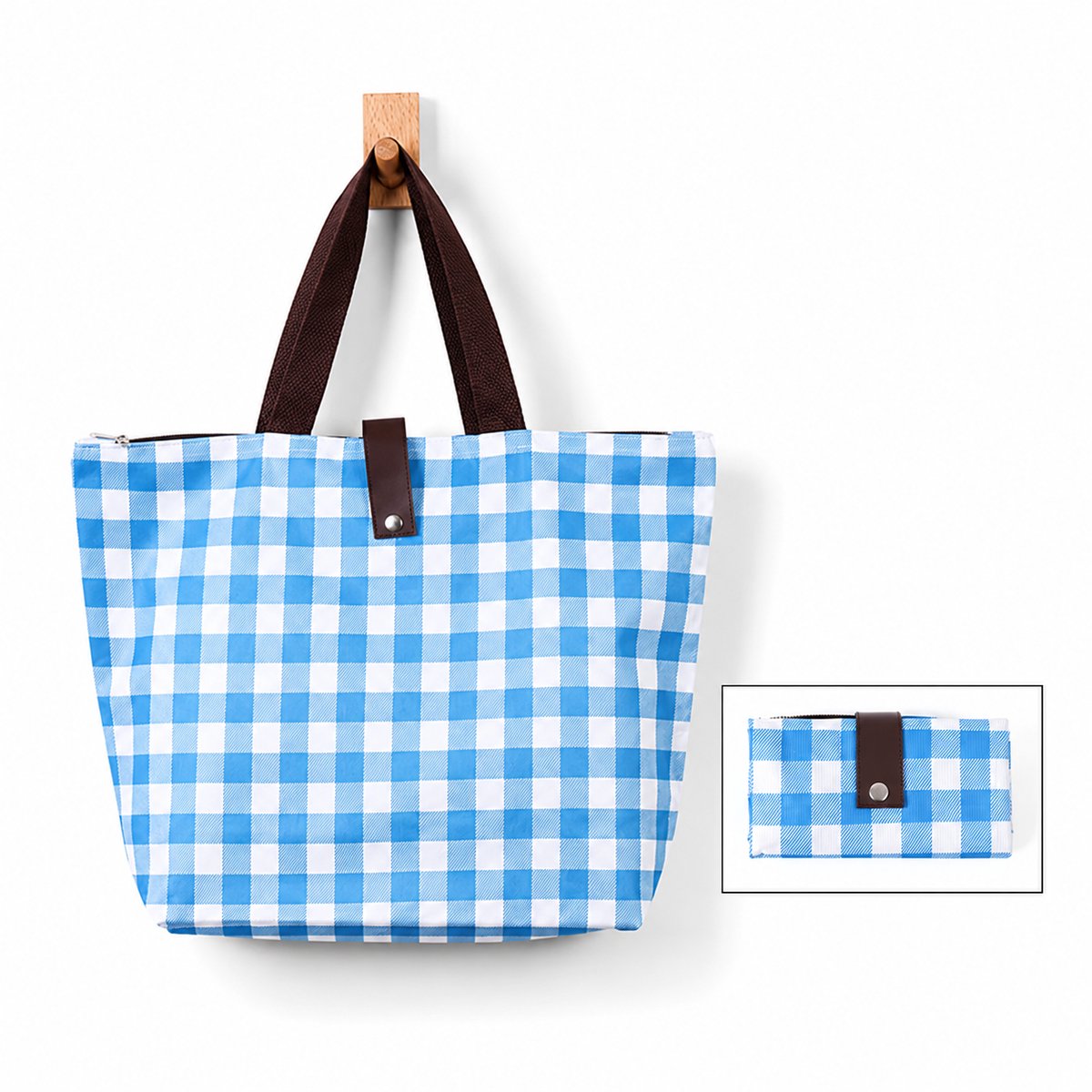 Shopper met Ritssluiting - Opvouwbaar - Boodschappentas - Herbruikbare Tas - Compact & Wasbaar - Blauw