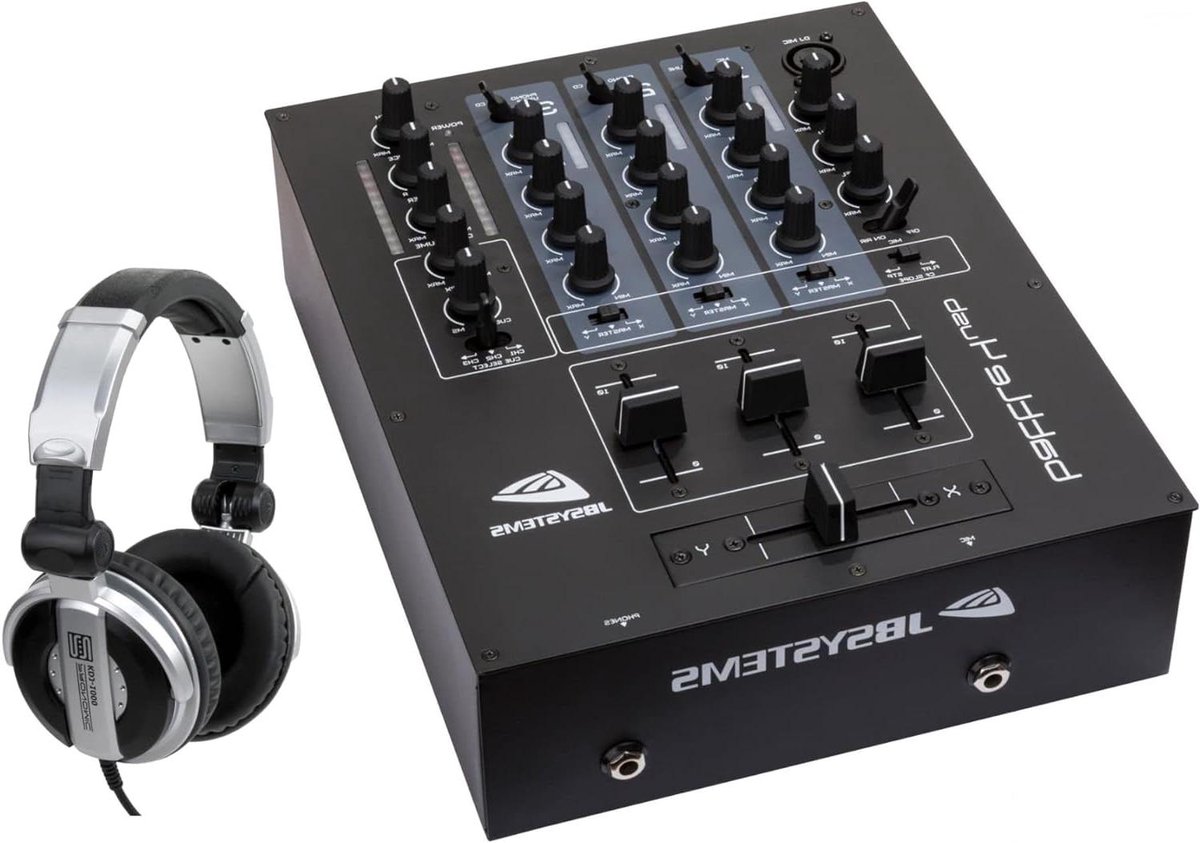 DJ Mengpaneel - 4 Kanaals Mixer - Muziek Mixen - Inclusief Koptelefoons - 4 Kanalen - Zwart