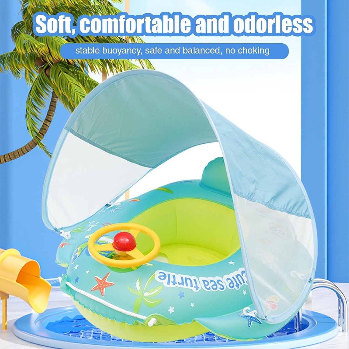 Zwemring Peuters - Opblaasbare Zitting - Waterpret Kind - Met Luifel Stuur - 70 x 70 cm - Multicolor – foto 5