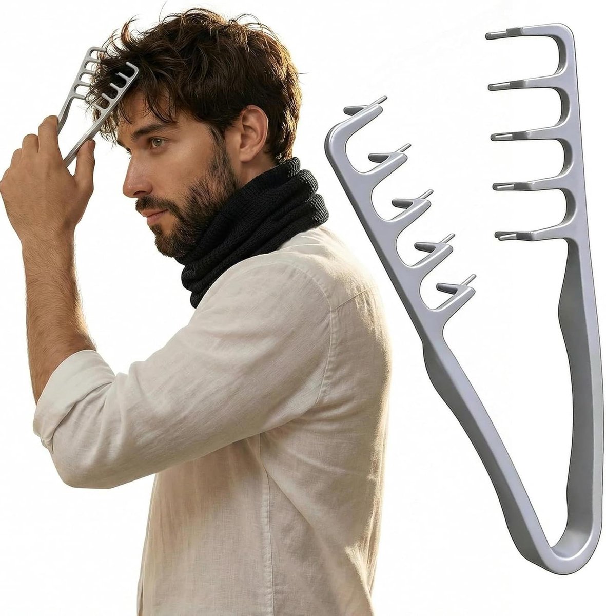 Textuurkam Brede Tanden - Styling Borstel - Volume Creëren - Ergonomische Grip - 19 cm Lengte - Grijs